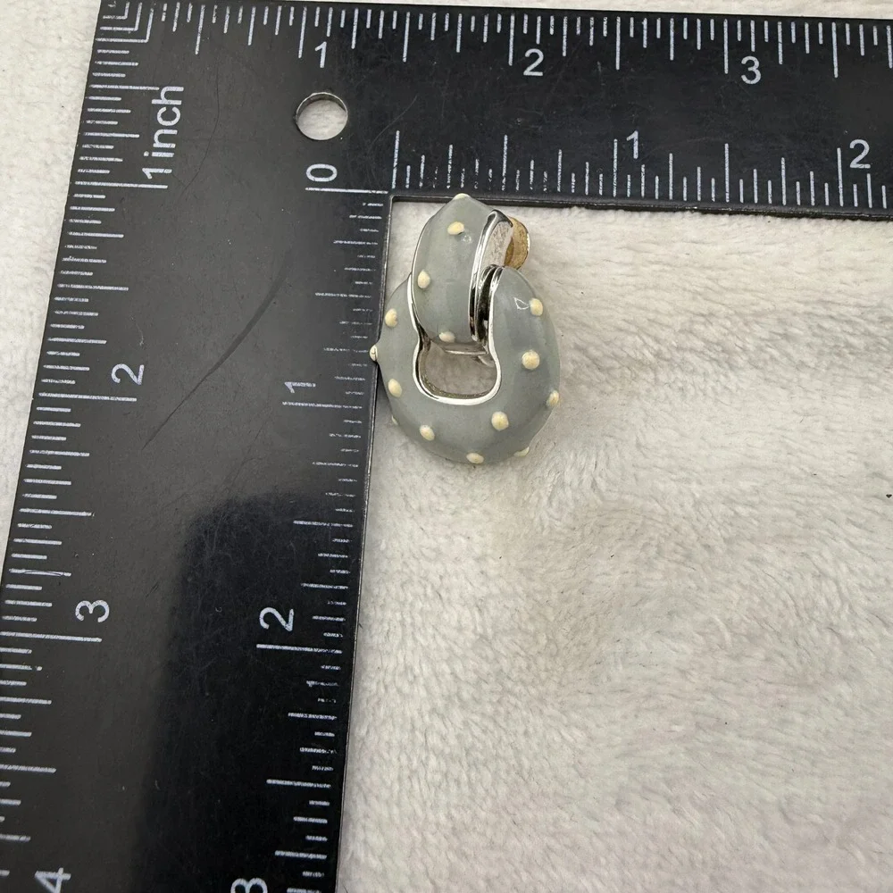 Vintage St John Earrings Grey Cream Studded Enamel Door Knocker Clip On